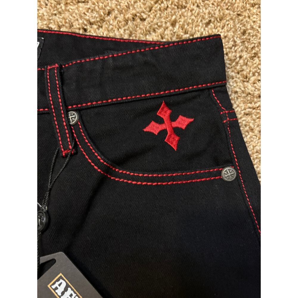 NWT Y2K Affliction Wide Leg Wings Black Red Baggy Jeans Mens Size 31 MSRP $128 - Picture 5 of 15